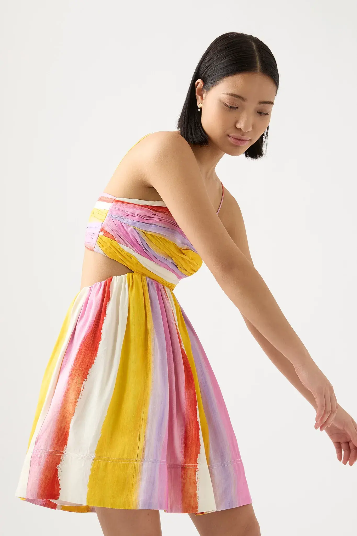 Aje Aurora Stripe Liza Ruched Baby Doll Mini Dress Cut Out Multi-colored Size AU 12 - Image 5