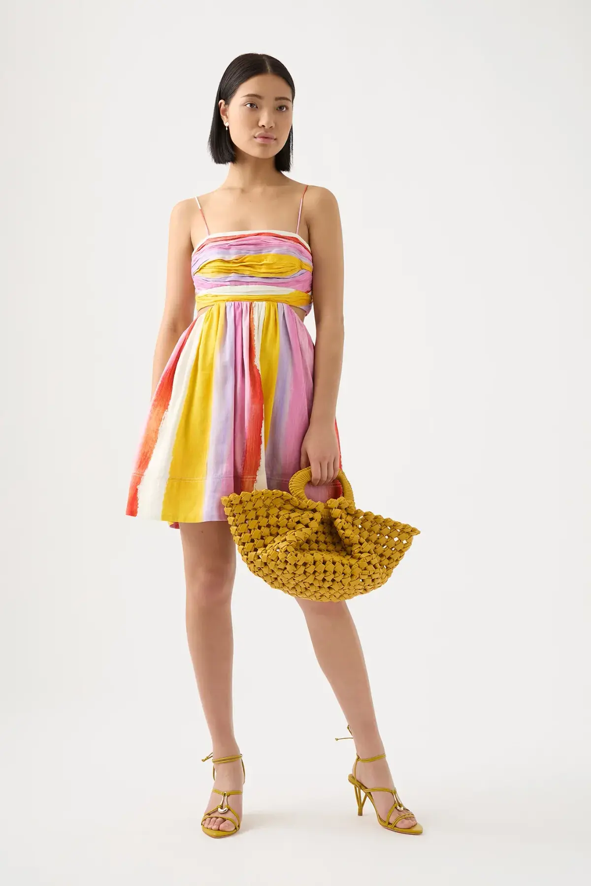 Aje Aurora Stripe Liza Ruched Baby Doll Mini Dress Cut Out Multi-colored Size AU 12 - Image 1