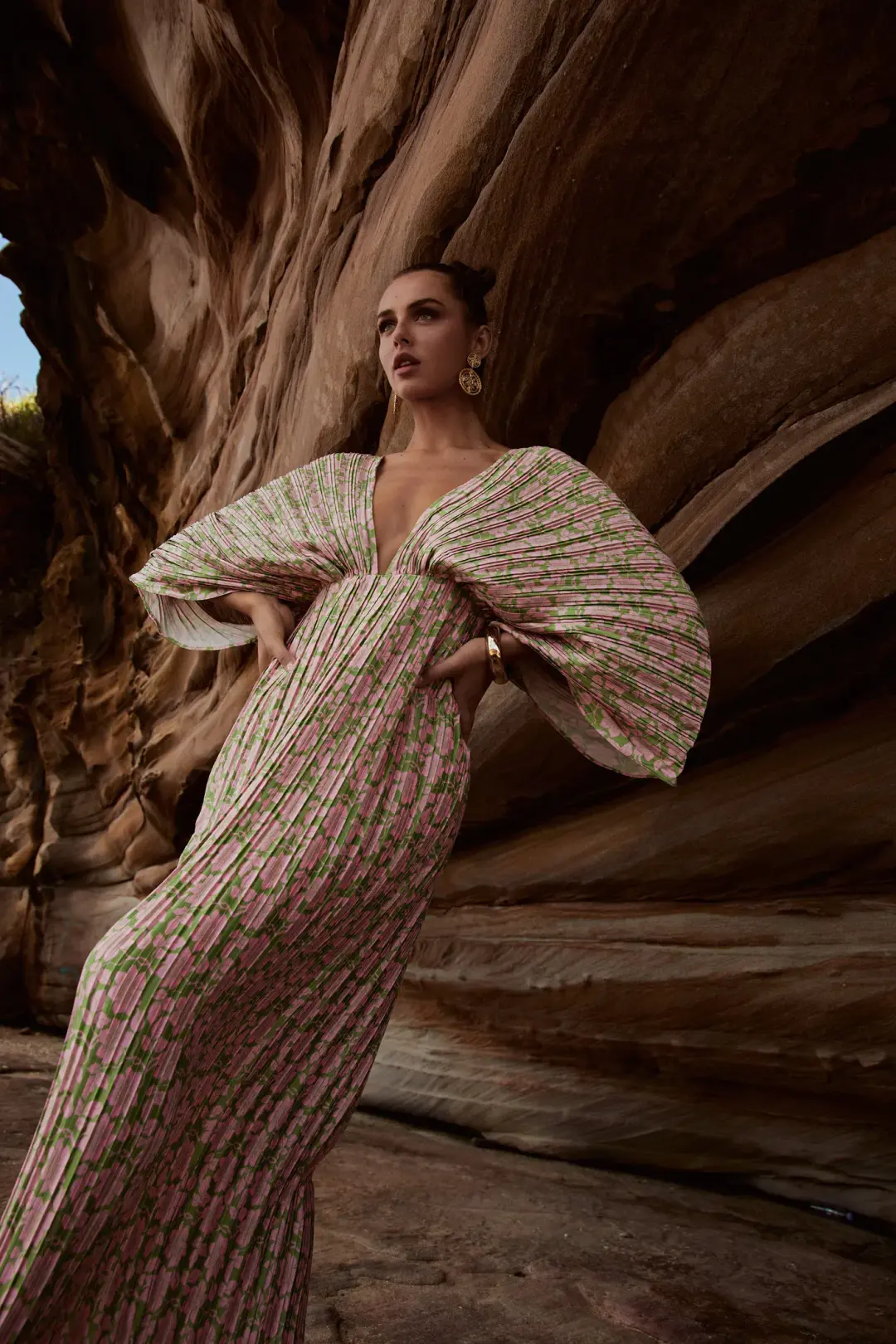 Gianna Forever Dress Olive & Pink Floral Size AU 6 for rent on The Volte - main image