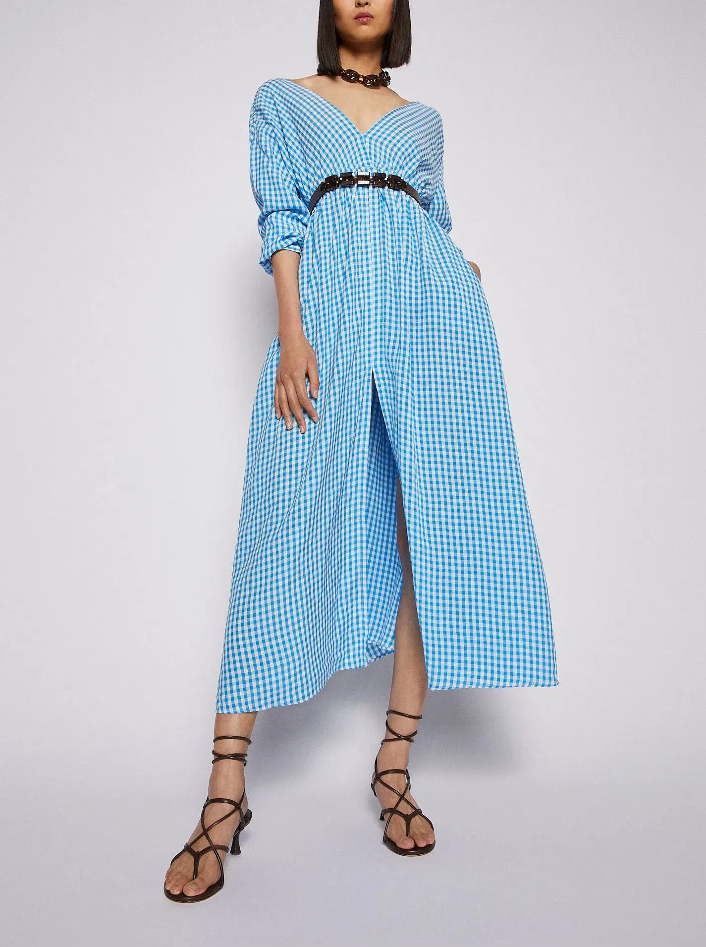 Scanlan Theodore Gingham V Neck Dress Aqua Blue Size AU 6  - Image 1