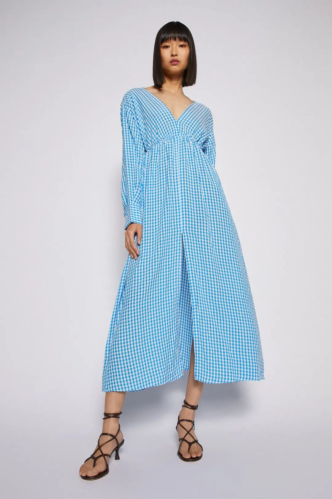 Scanlan Theodore Gingham V Neck Dress Aqua Blue Size AU 6  for rent on The Volte - main image