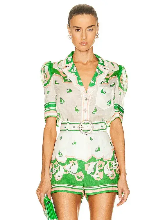 Zimmermann High Tide Sailboats Shirt Size 0 and Shorts Size 1 Set in Green Sailboats - Image 2