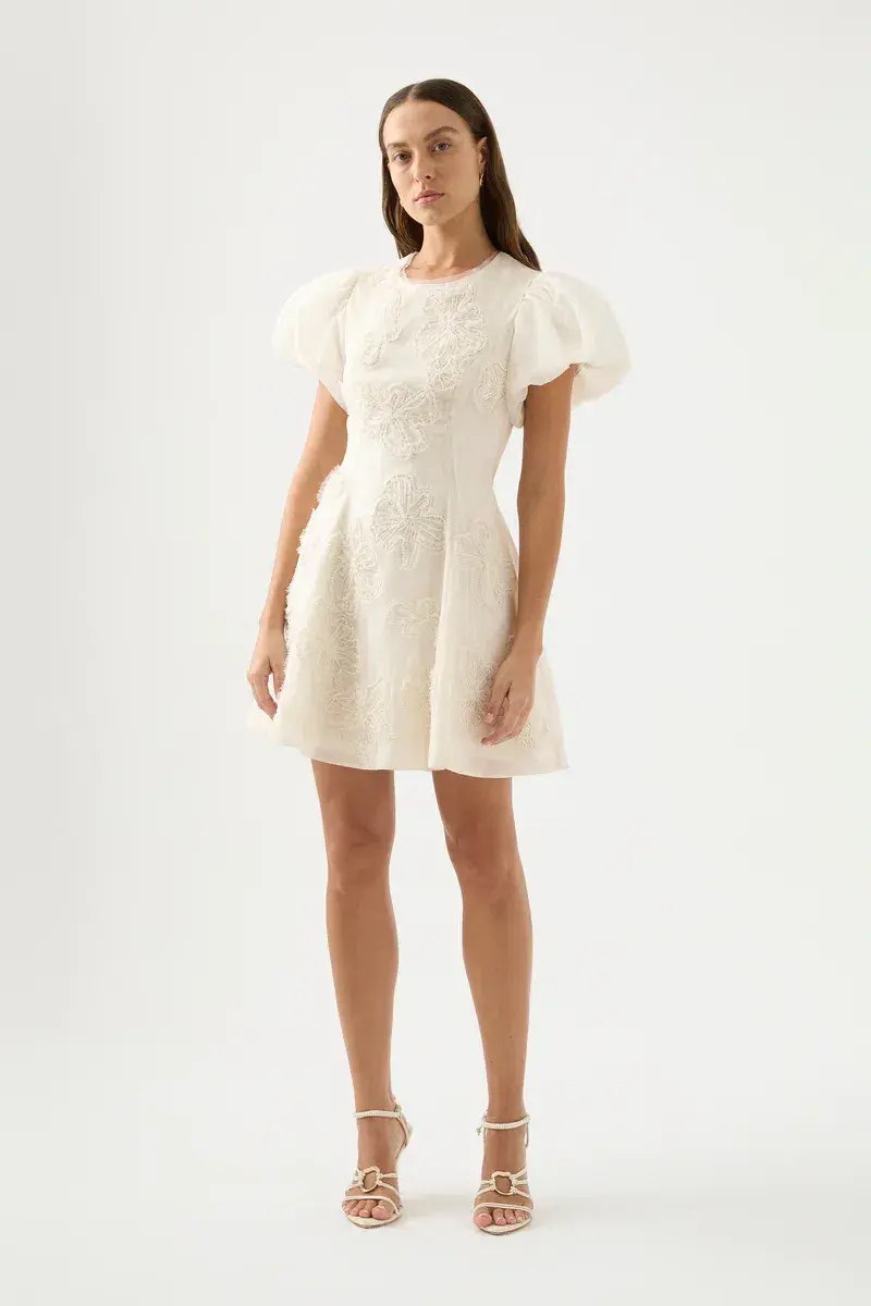 AJE Vera Beaded Flower Mini Dress Ivory Size 6 / XS - Image 1