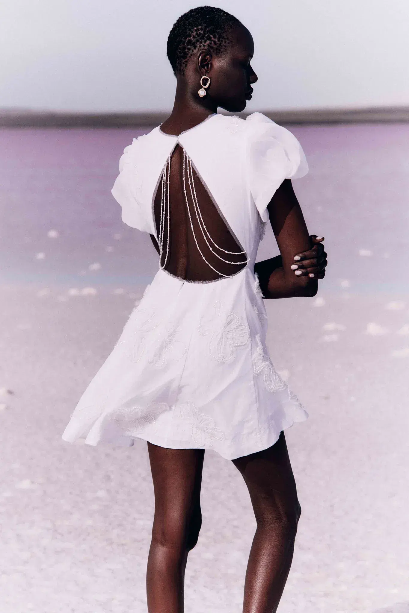 AJE Vera Beaded Flower Mini Dress Ivory Size 6 / XS - Image 5