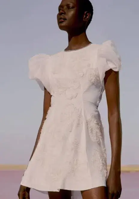 AJE Vera Beaded Flower Mini Dress Ivory Size 6 / XS - Image 4