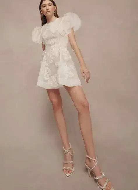 AJE Vera Beaded Flower Mini Dress Ivory Size 6 / XS - Image 7