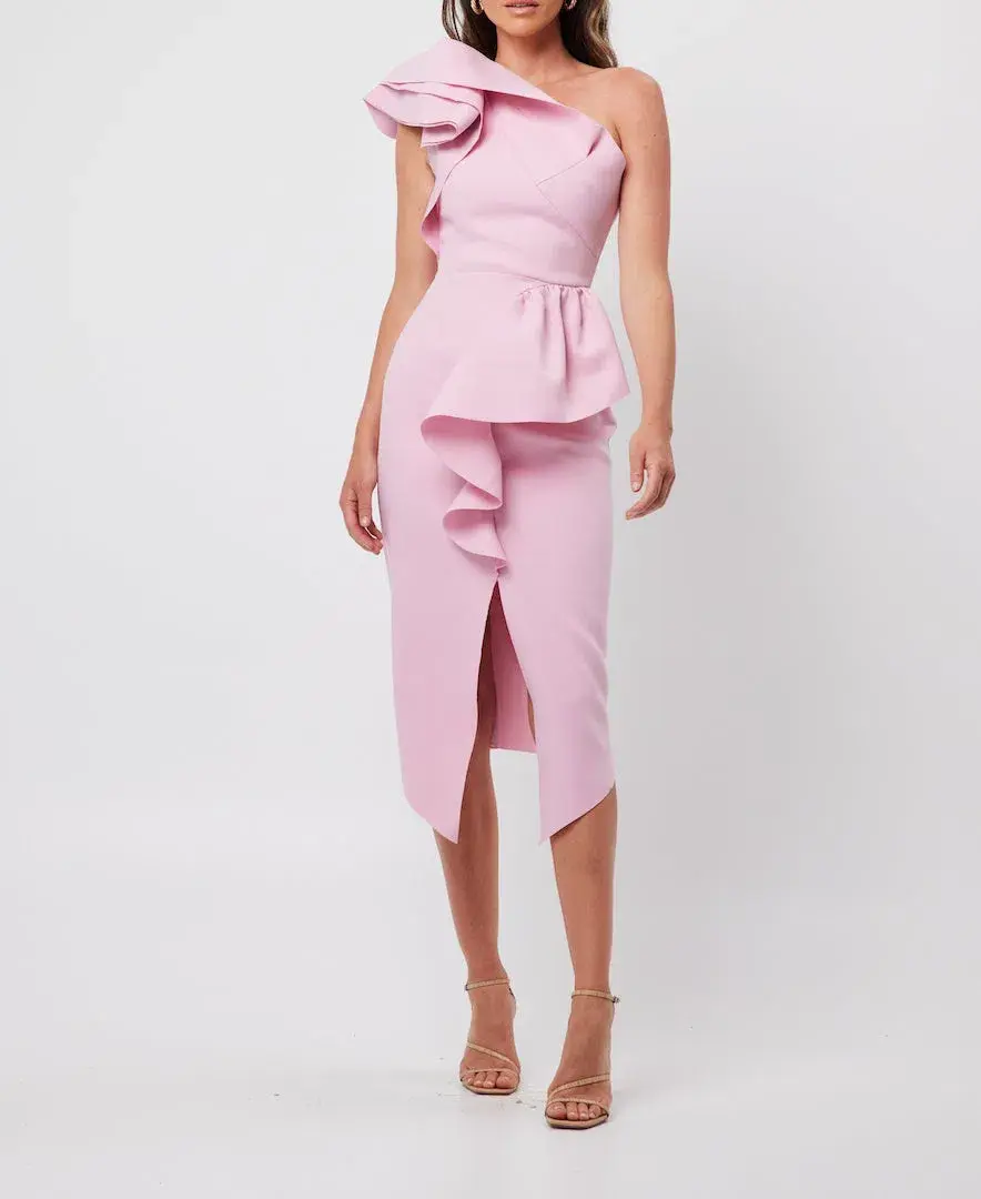 Elliatt Amara Ruffled Midi Dress Pink Size 10 - Image 1