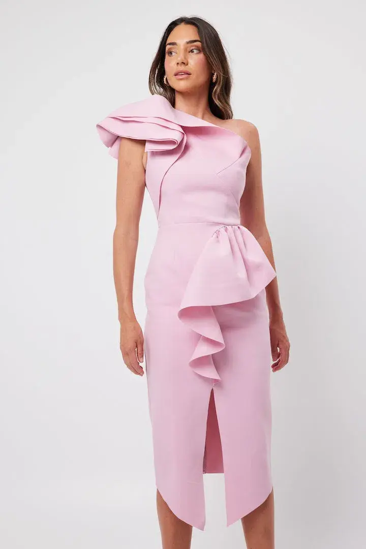 Elliatt Amara Ruffled Midi Dress Pink Size 10 - Image 4