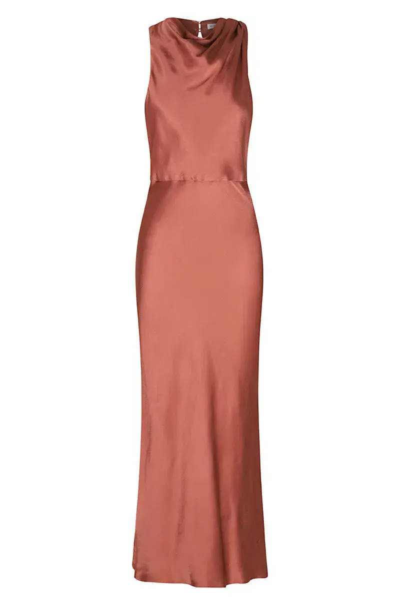 Shona Joy La Lune High Neck Midi Dress Terracotta Size 8  - Image 3