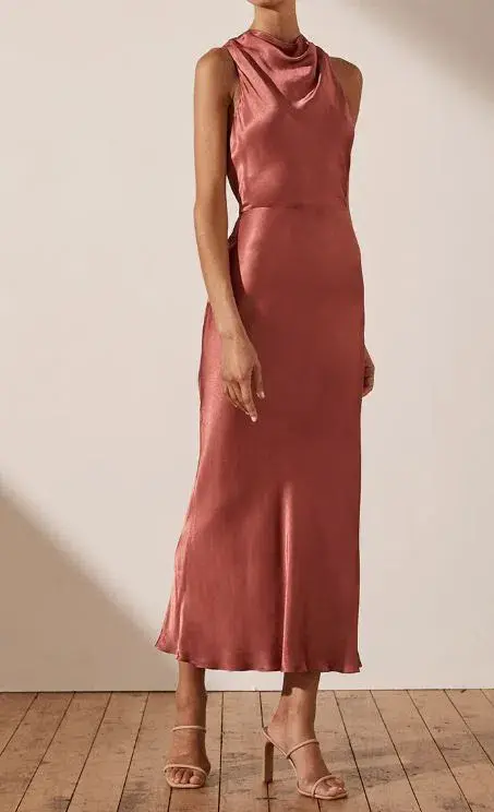 Shona Joy La Lune High Neck Midi Dress Terracotta Size 8  - Image 2