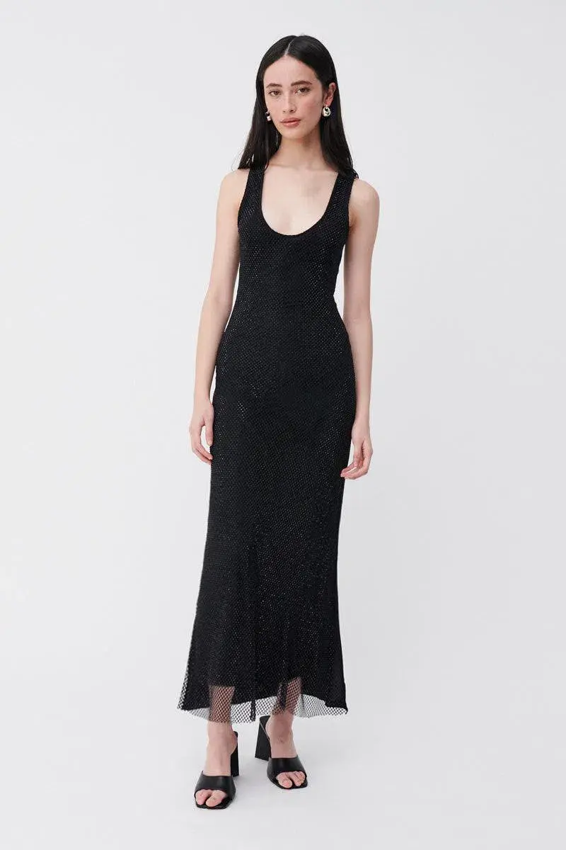 Suboo Diamanté Plunge Nexk Longline Maxi Dress Beaded/Black Size 8  - Image 1