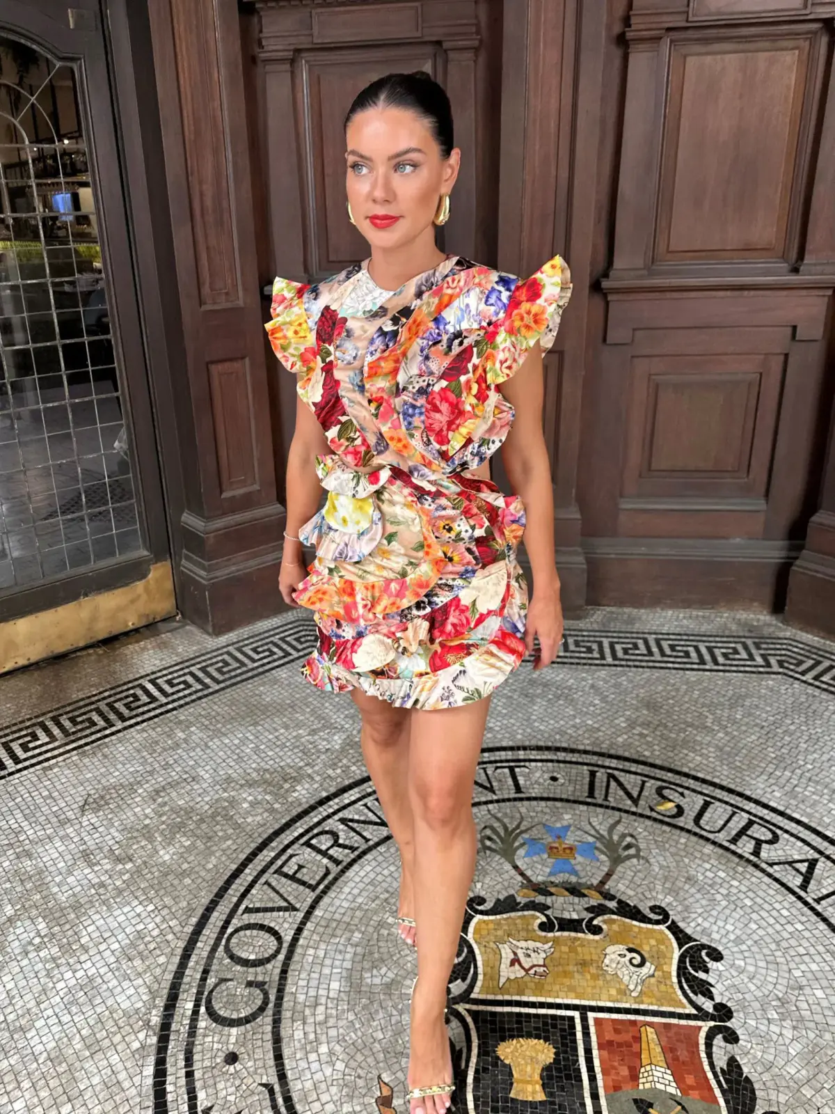 Zimmermann The Wonderland Frill Mini Dress in Spliced Multi Floral Size 1 / Au 10 - Image 1