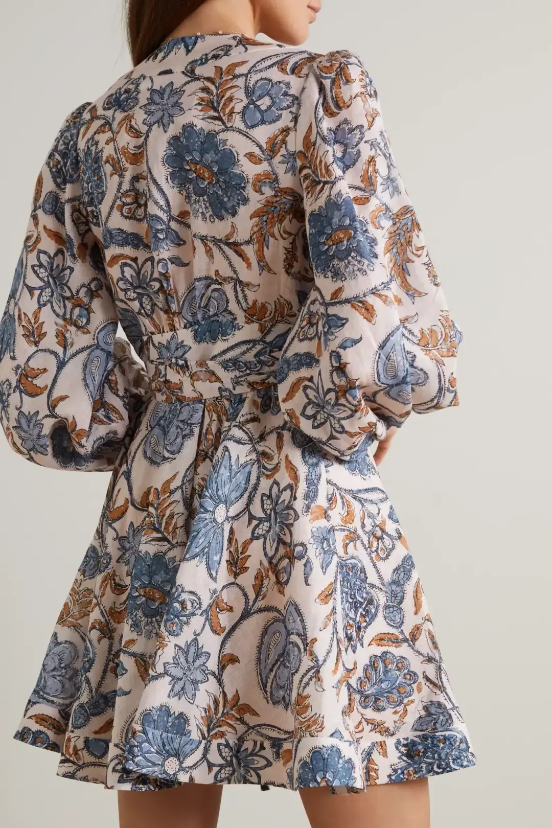 Zimmermann Vitali Floral-print Linen Wrap Dress Cornflower Floral Size 1/Au 10 for rent on The Volte - main image