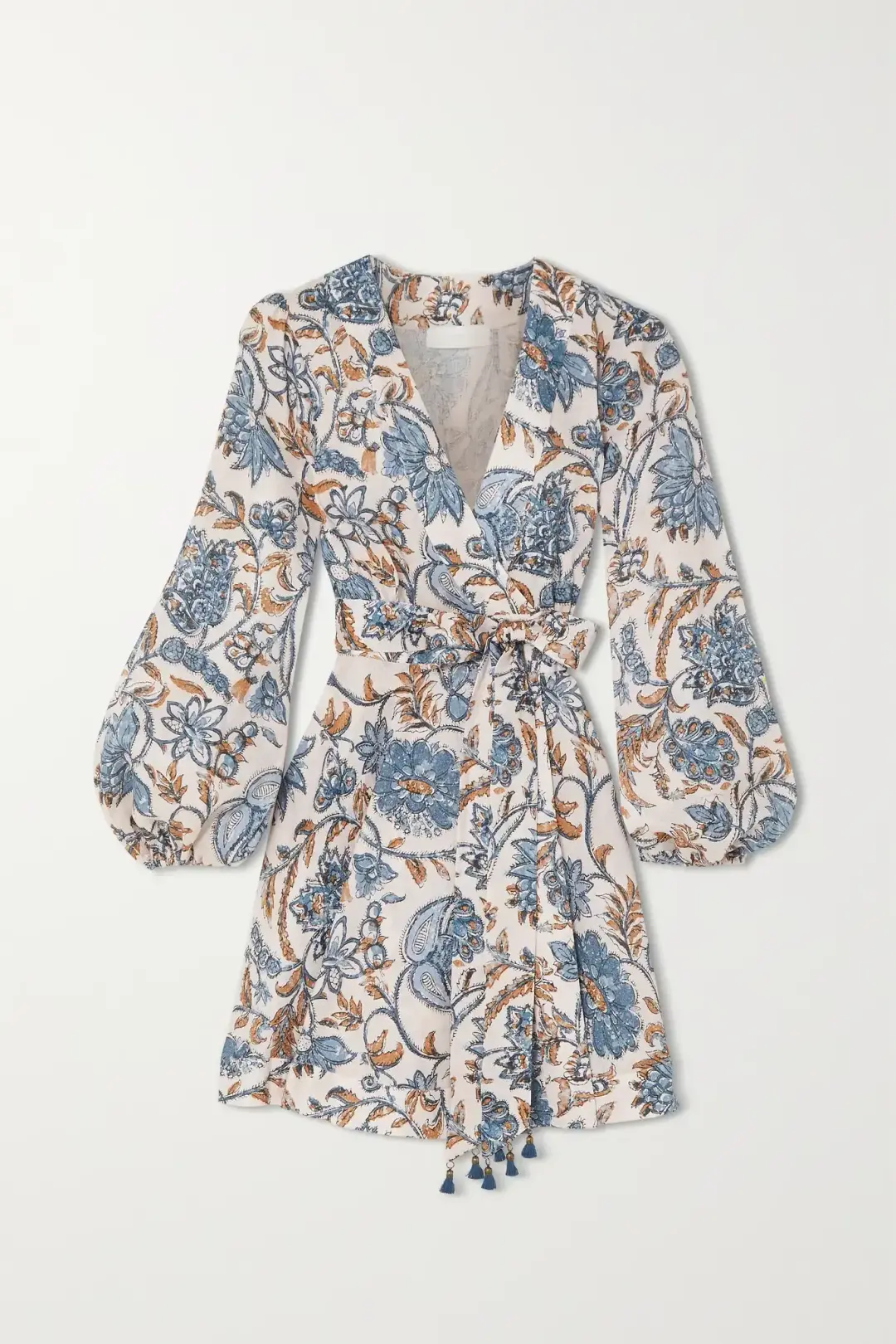 Zimmermann Vitali Floral-print Linen Wrap Dress Cornflower Floral Size 1/Au 10 for rent on The Volte - main image