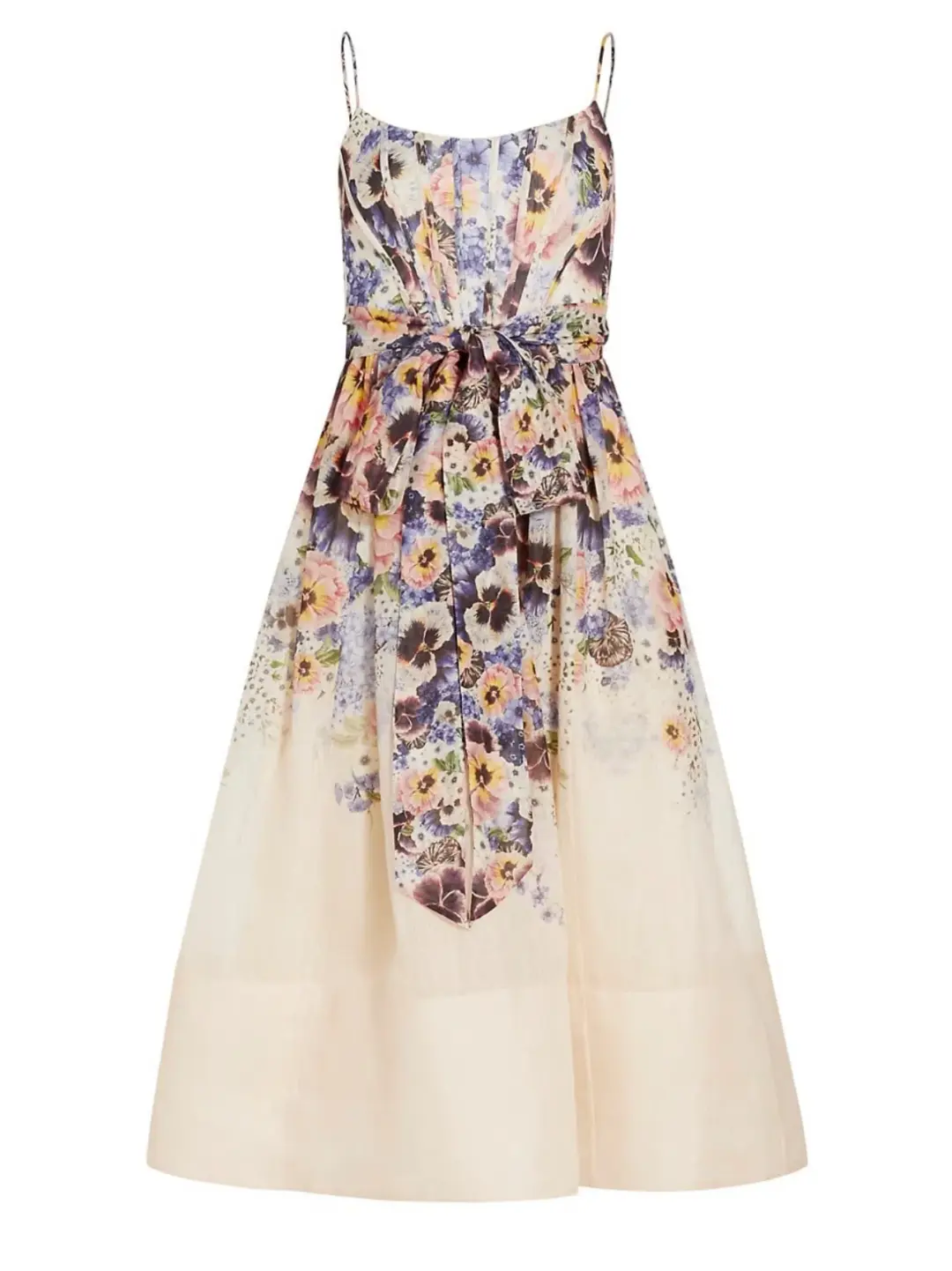 Zimmermann The Tama Corset Midi Dress in Purple Pansy Print Size 1/Au 10  for rent on The Volte - main image
