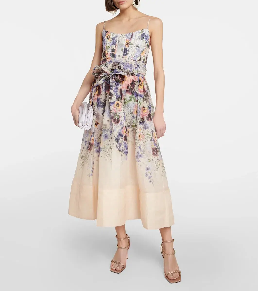 Zimmermann The Tama Corset Midi Dress in Purple Pansy Print Size 1/Au 10  for rent on The Volte - main image