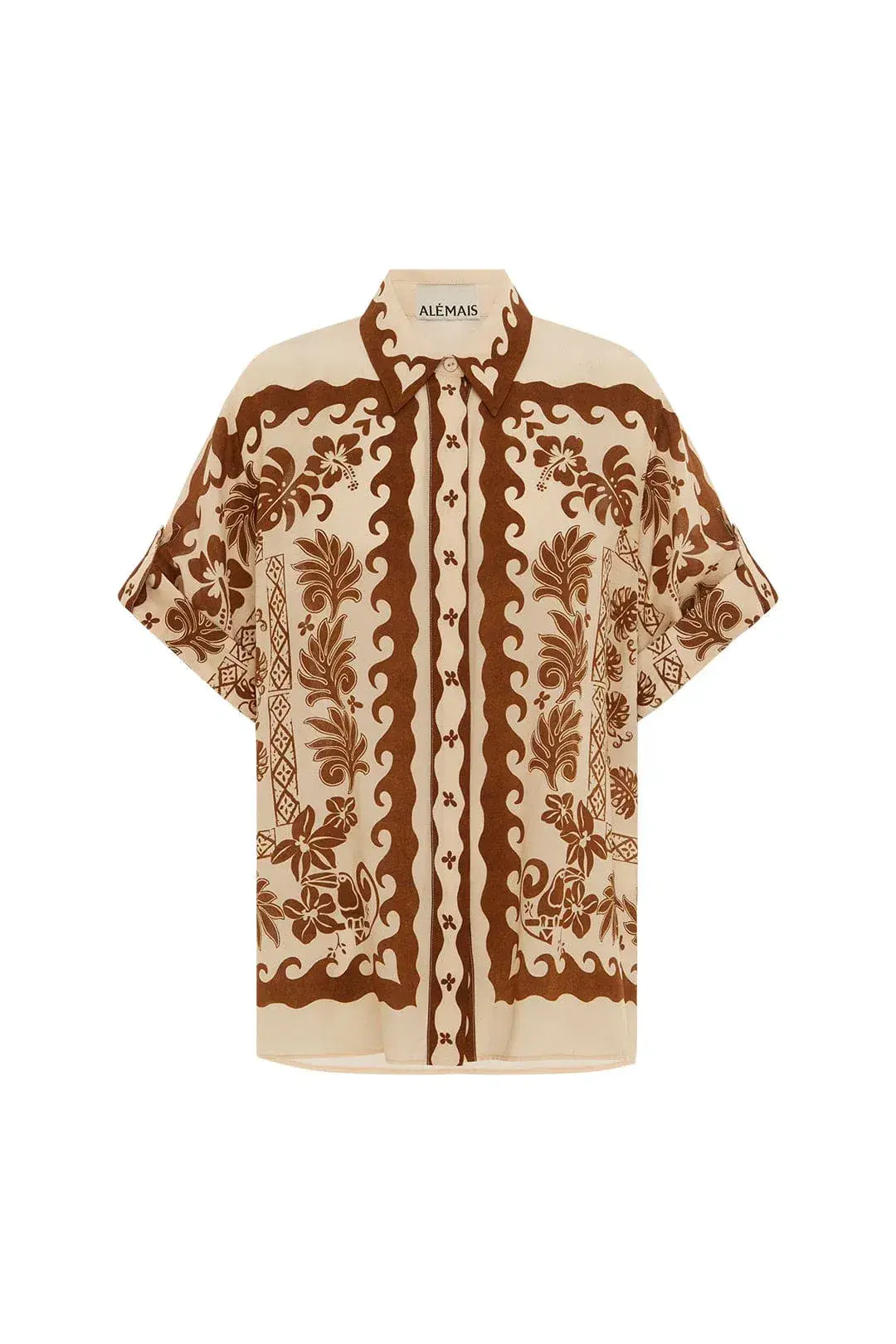 Alemais Tropic Shirt And Sarong Mini Skirt Set Choc/Cream Print Size 8 - Image 2