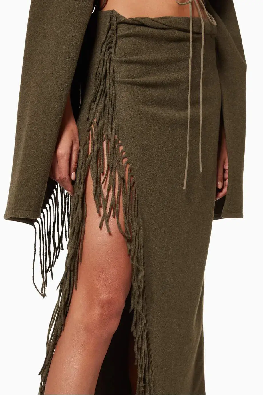 Christopher Esber Tassel Sleeve Scarf Crop Top and Sarong Skirt Set Green Size 8 - Image 3
