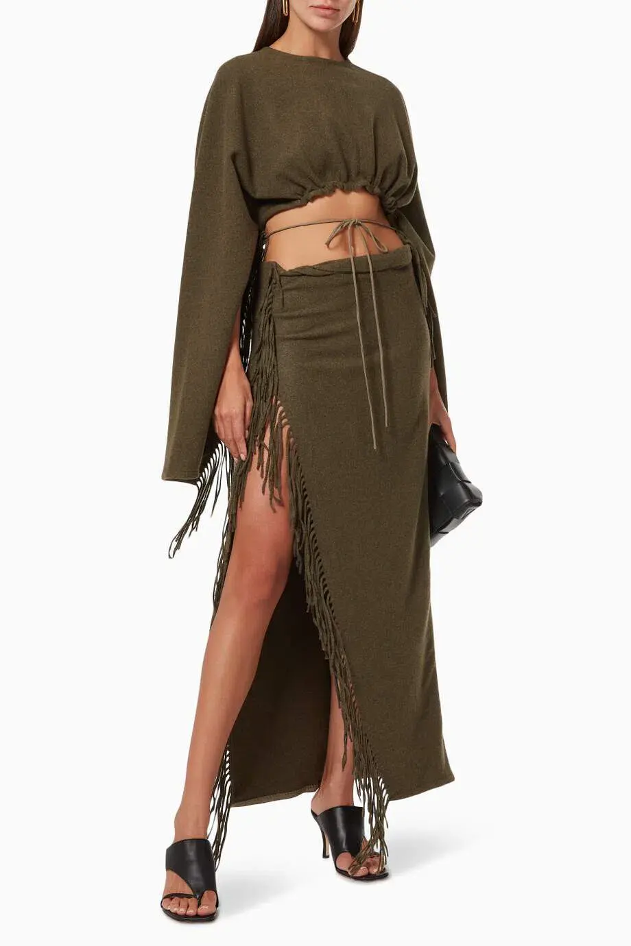 Christopher Esber Tassel Sleeve Scarf Crop Top and Sarong Skirt Set Green Size 8 - Image 1