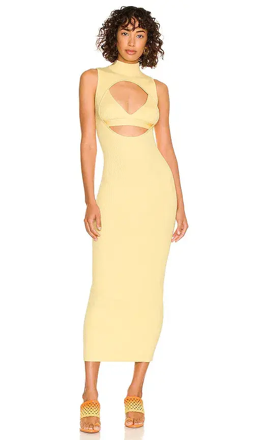 Ronny Kobo Darey Knit Midi Dress Pale Banana Size 10 - Image 1