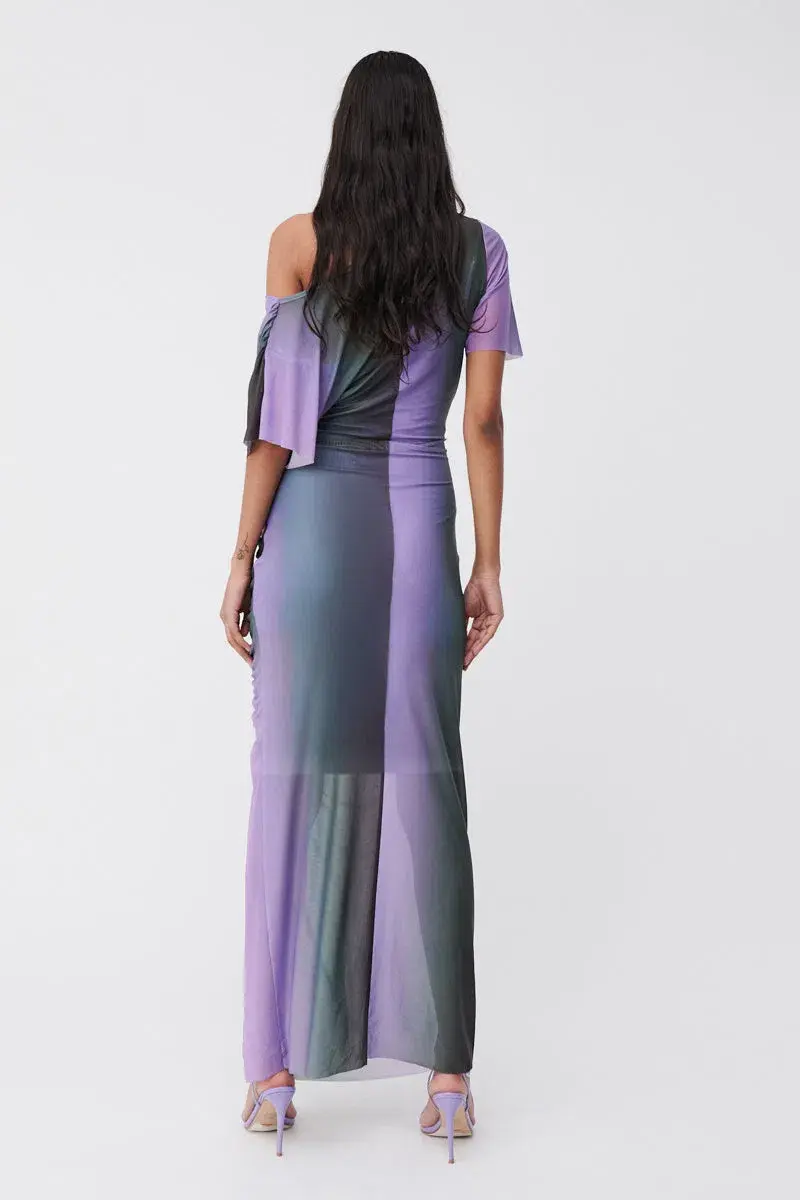 Suboo Print Olafur Draped Cowl Neck Dress Purple Size XS / AU 6 - Image 3