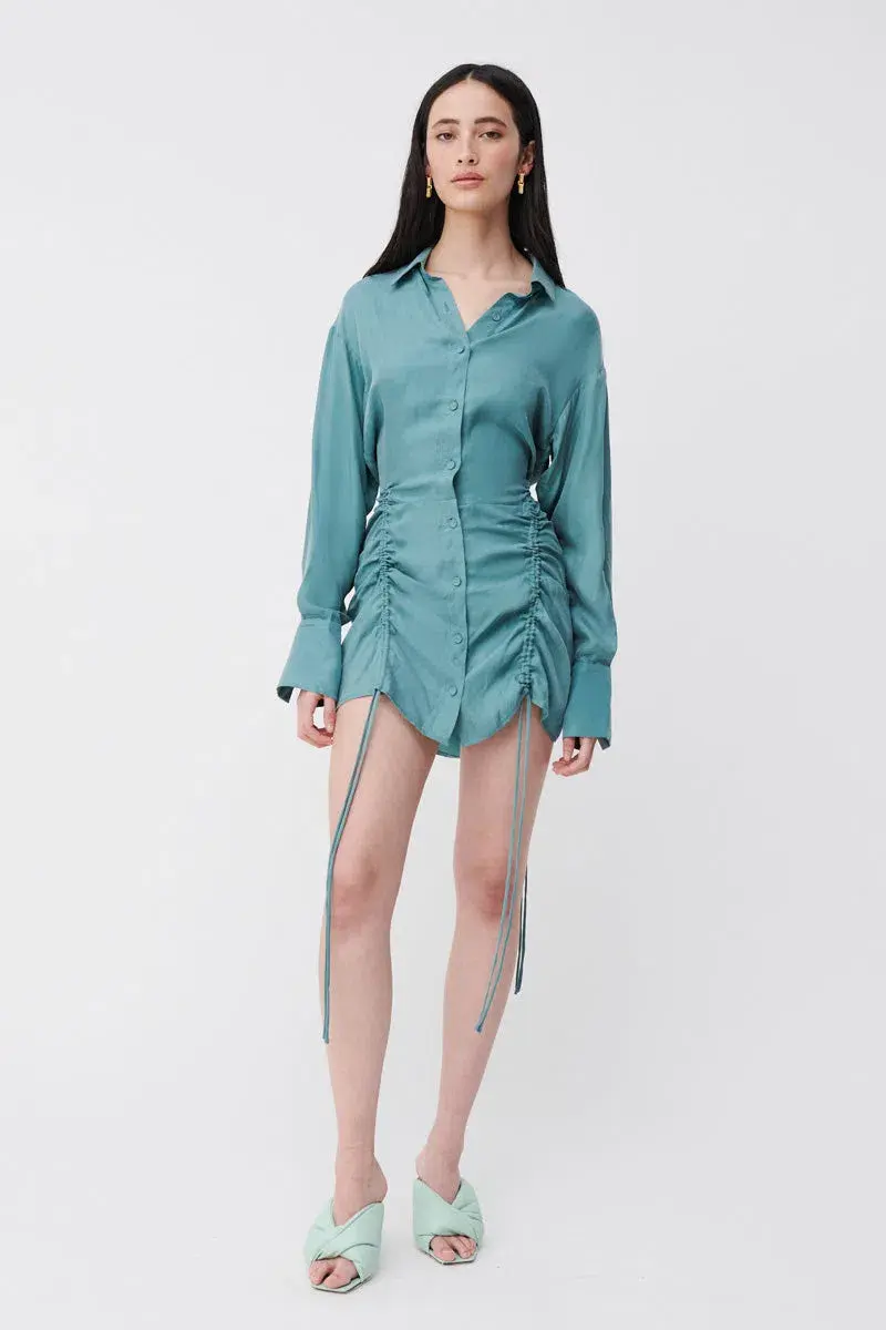 Suboo Seafoam Andy Ruched Mini Shirt Dress Blue  Size M / AU 10 - Image 2