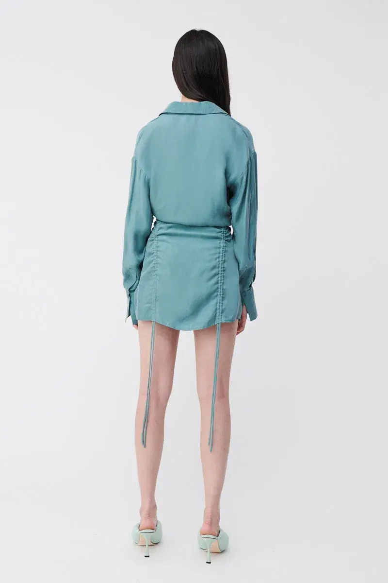 Suboo Seafoam Andy Ruched Mini Shirt Dress Blue  Size M / AU 10 - Image 4