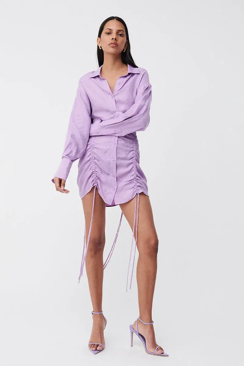 Suboo Lavender Andy Ruched Mini Shirt Dress Purple Size M / 10 - Image 1