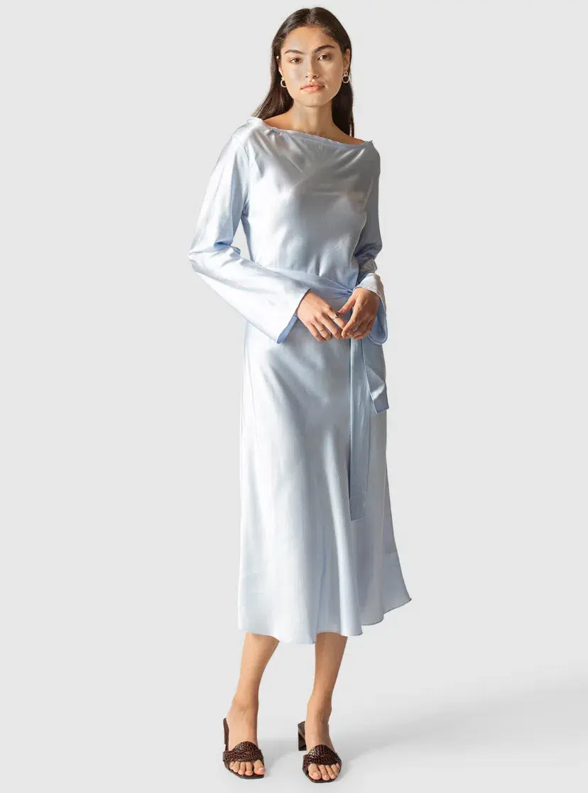Ginia RTW Ella Silk Satin Dress Blue Size AU 8 - Image 1