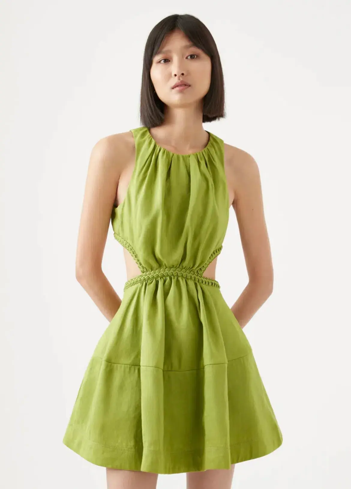 Aje Voyage Braided Cut Out Mini Dress Green Size AU 10 - Image 2