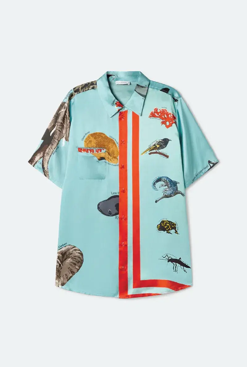 Silk Laundry Short Sleeve Boyfriend Shirt Endangered Species Mist Blue Size AU 6 - Image 4
