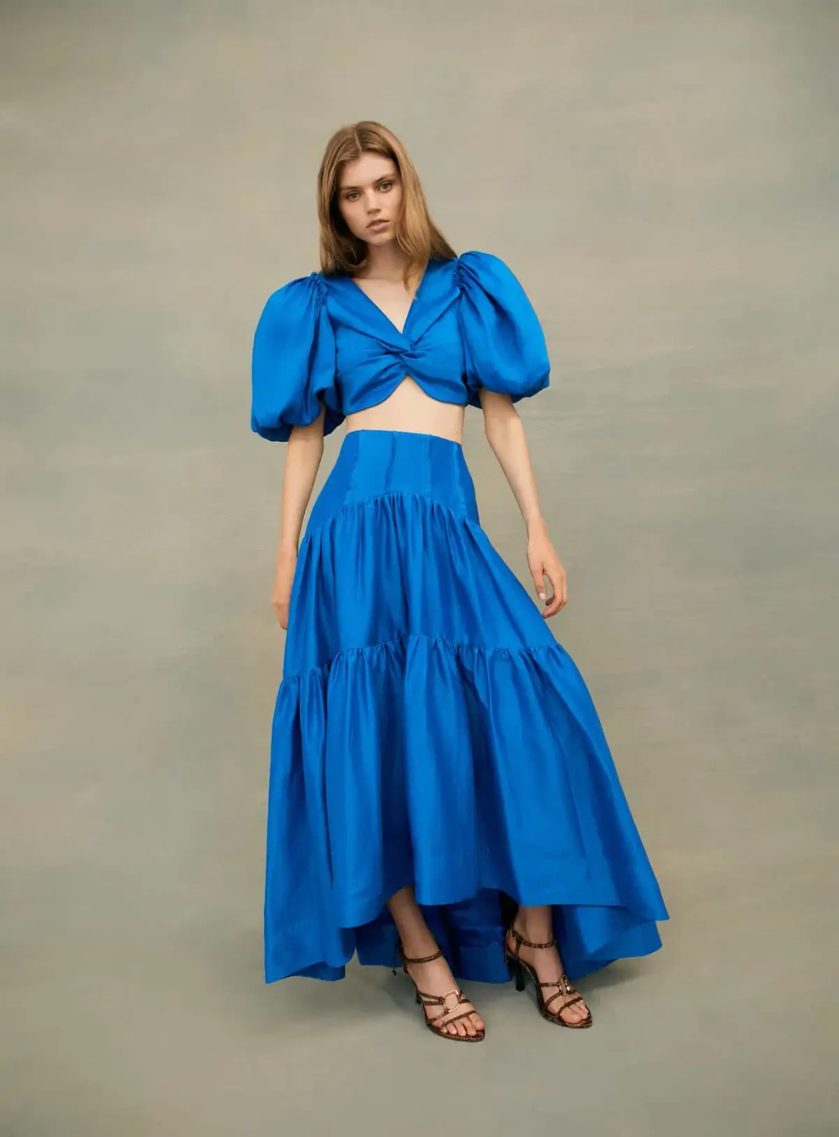 Aje Reverb Gathered Midi Skirt & Reverb Puff Sleeve Cropped Top Set Blue Size 4 - Image 4