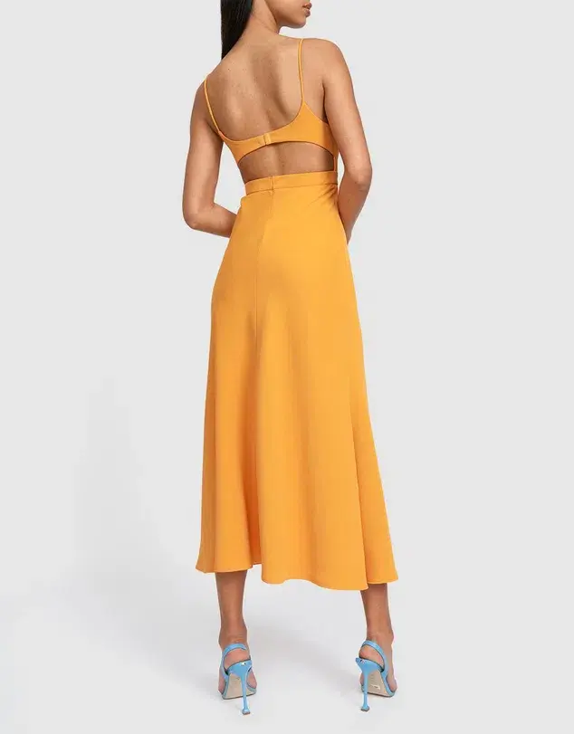 By Johnny Callia Wire Midi Dress Apricot Orange Size 12 for rent on The Volte - main image