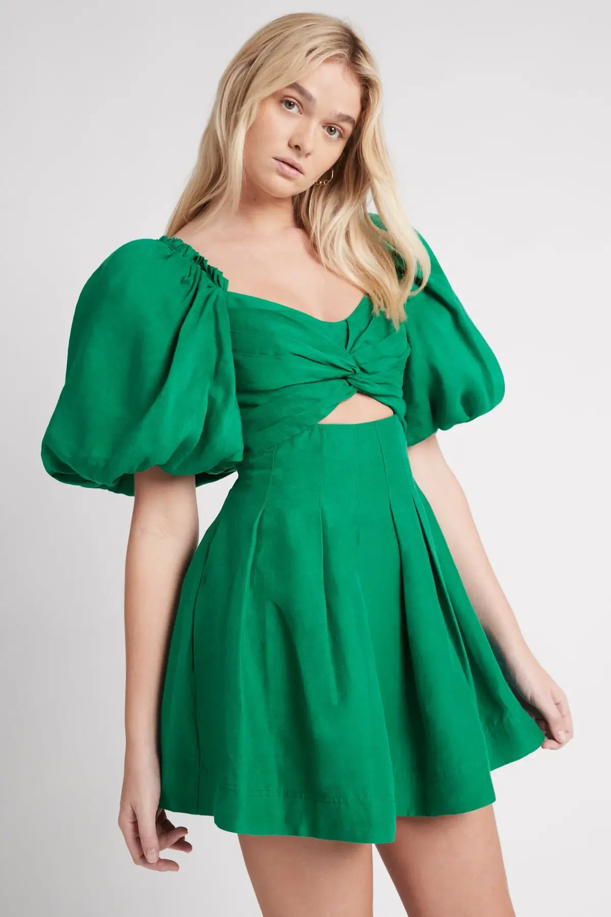 Aje Knot Puff Sleeve Mini Dress Green Size 4 - Image 2