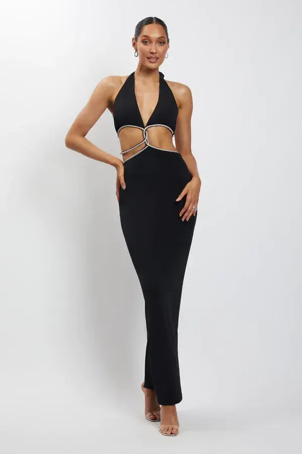 Meshki Nicha Diamante Cut Out Midi Dress Black Size 8 - Image 2