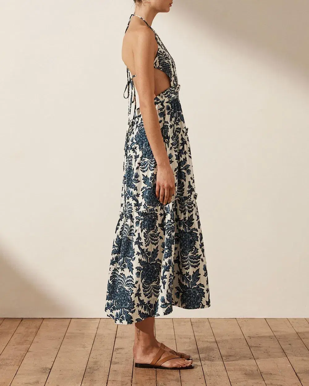 Shona Joy Diana Shirred Backless Midi Dress Floral Size 16 - Image 2