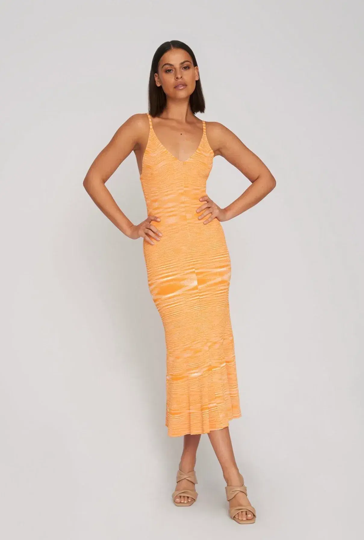 By Johnny V Flare Knit Midi Dress In Mandarin Marle Size M/Au 10 - Image 1