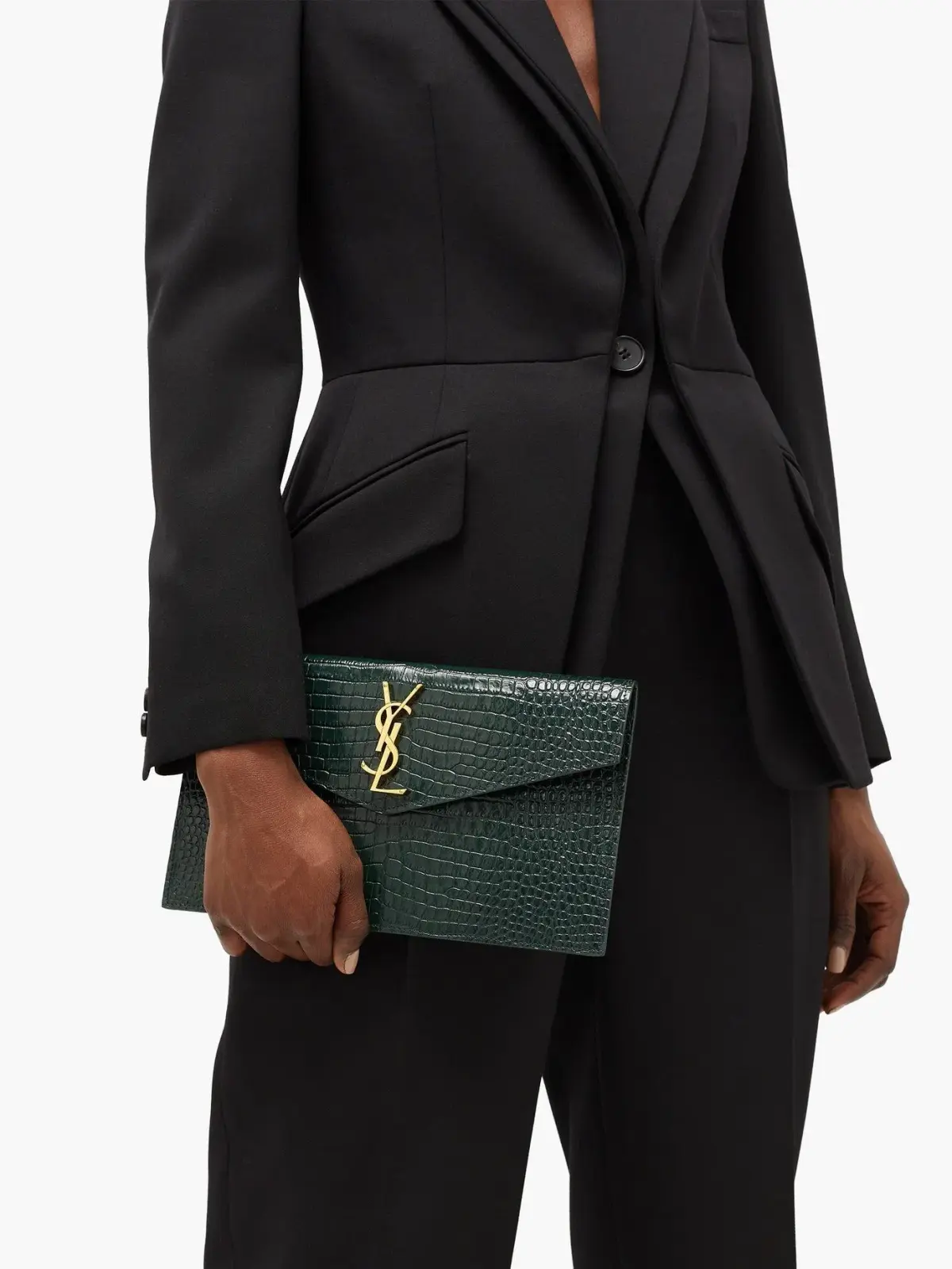 Saint Laurent Uptown Clutch Green Croc Embossed Leather - Image 1