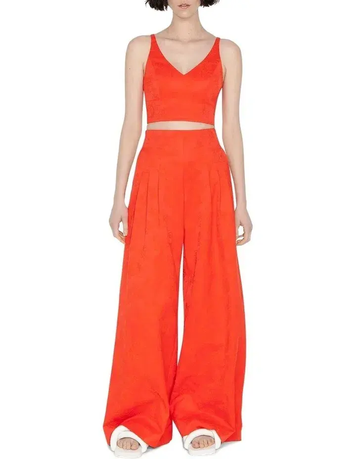 Cue Bustier and Palazzo Pleated Pants Set in Jaffa Orange Size 12 - Image 2