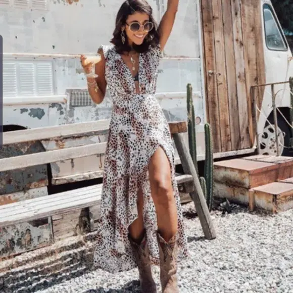 Kivari Zephyr Wrap Maxi Dress Leopard Print Size S / Au 8 for rent on The Volte - main image