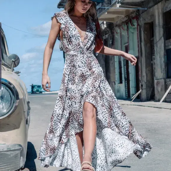 Kivari Zephyr Wrap Maxi Dress Leopard Print Size S / Au 8 - Image 4