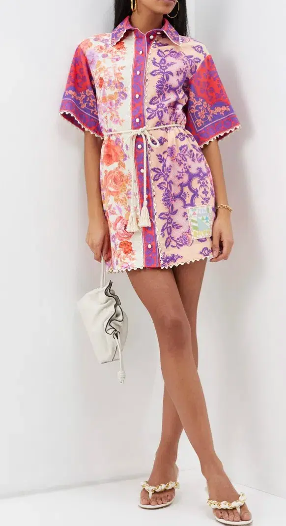 Zimmermann Raie Trimmed Shirt Dress Floral Size 0 / Au 8 for rent on The Volte - main image