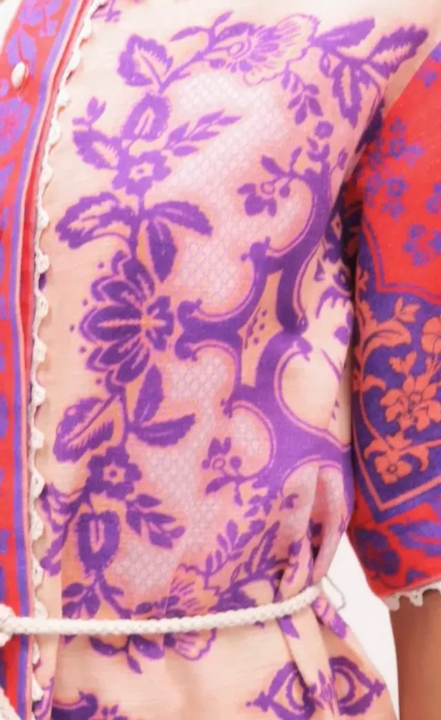 Zimmermann Raie Trimmed Shirt Dress Floral Size 0 / Au 8 for rent on The Volte - main image