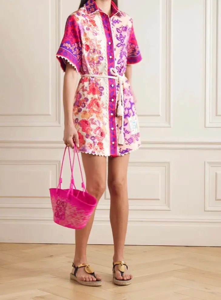 Zimmermann Raie Trimmed Shirt Dress Floral Size 0 / Au 8 for rent on The Volte - main image