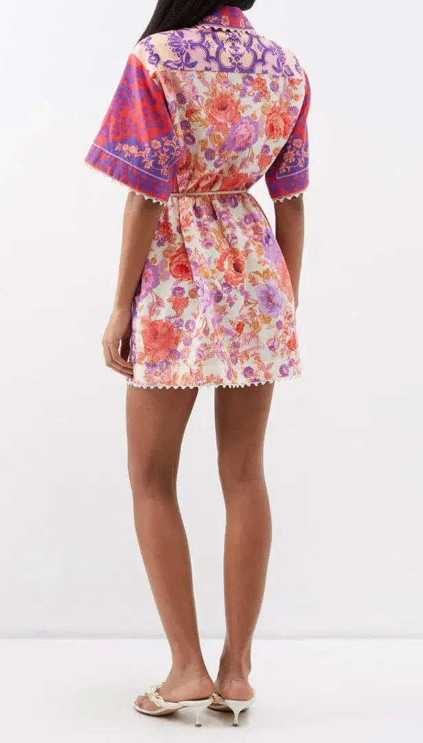 Zimmermann Raie Trimmed Shirt Dress Floral Size 0 / Au 8 for rent on The Volte - main image