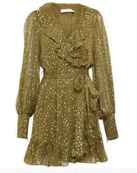 Zimmermann Lurex Wrap Mini Dress Khaki Size 1 / 10 AU - Image 5