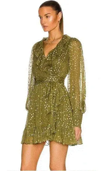 Zimmermann Lurex Wrap Mini Dress Khaki Size 1 / 10 AU - Image 3
