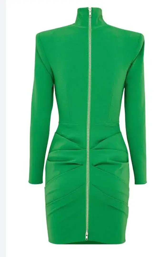 Alex Perry Pierce Ruched-long sleeve crepe mini dress size 12 - Image 1