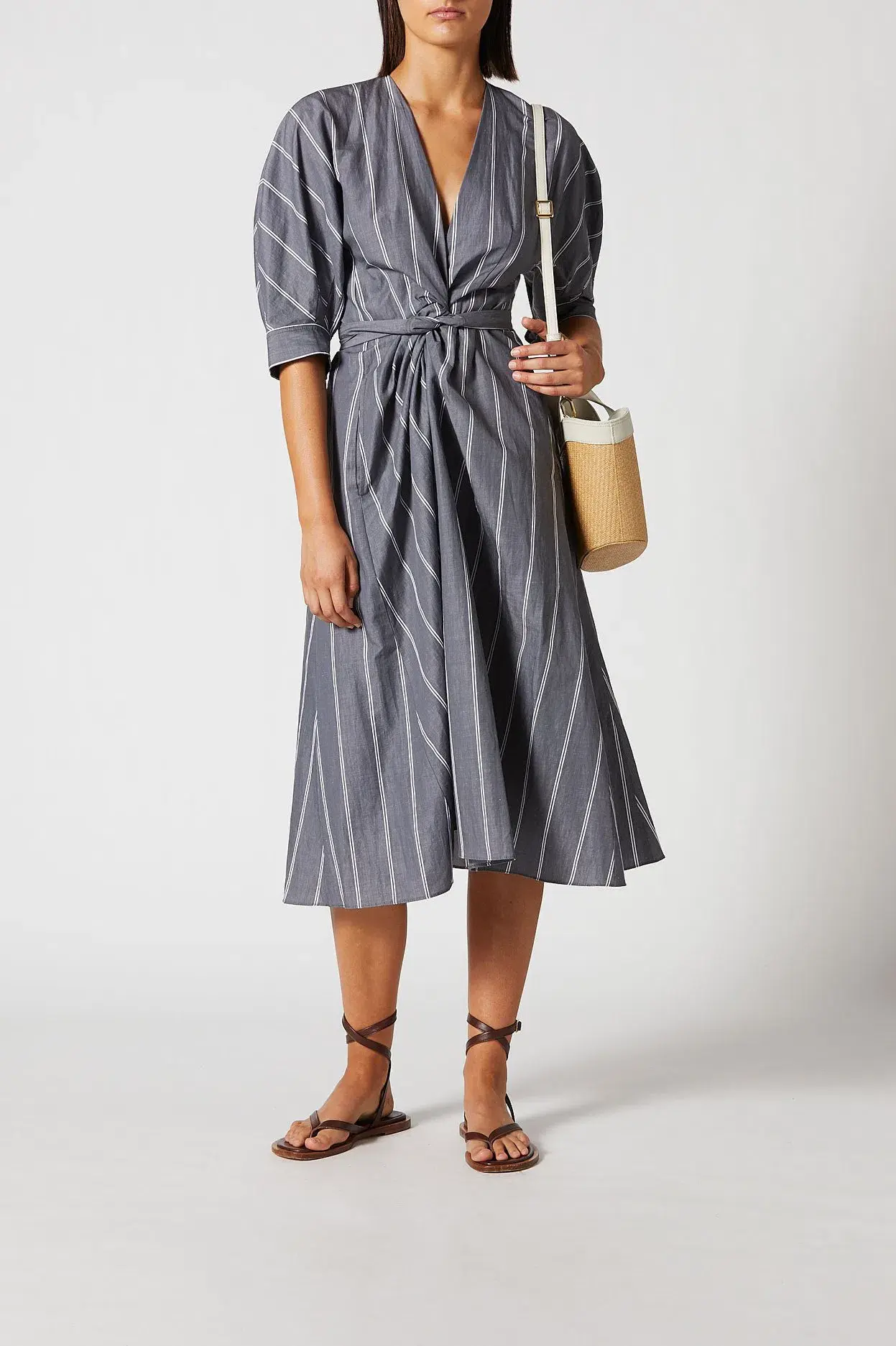 Scanlan Theodore The Stripe Cotton Wrap Dress Grey Size 6 - Image 1