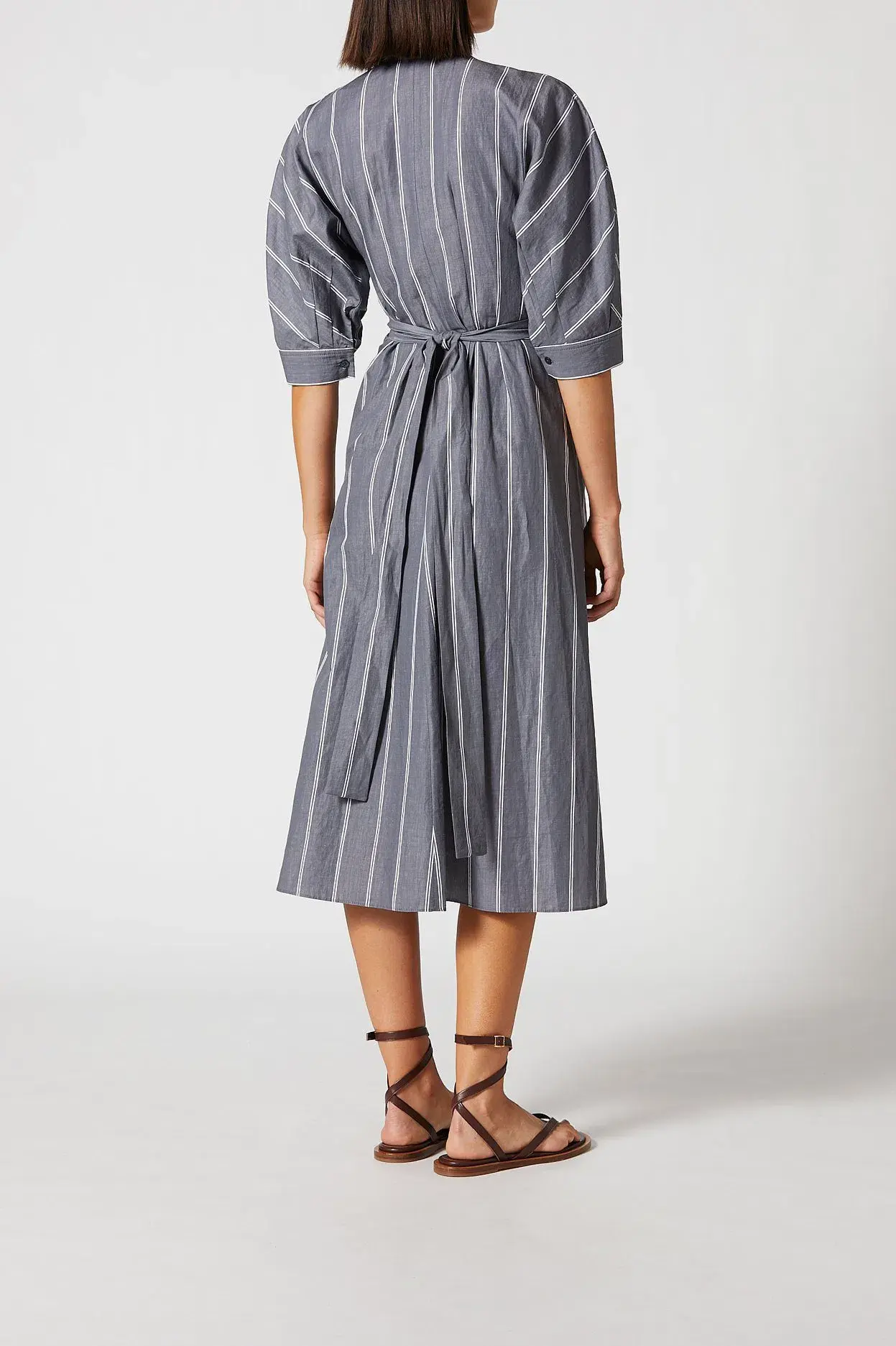 Scanlan Theodore The Stripe Cotton Wrap Dress Grey Size 6 - Image 4